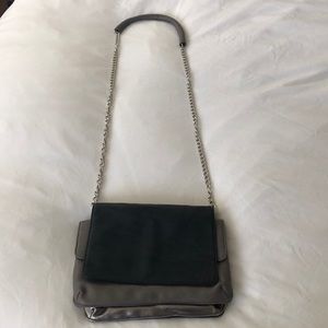 Black, gray and silver cross body bag